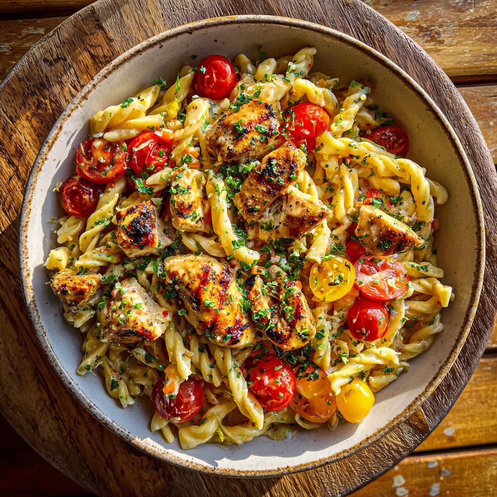 Lemon Garlic Chicken Pasta Salad