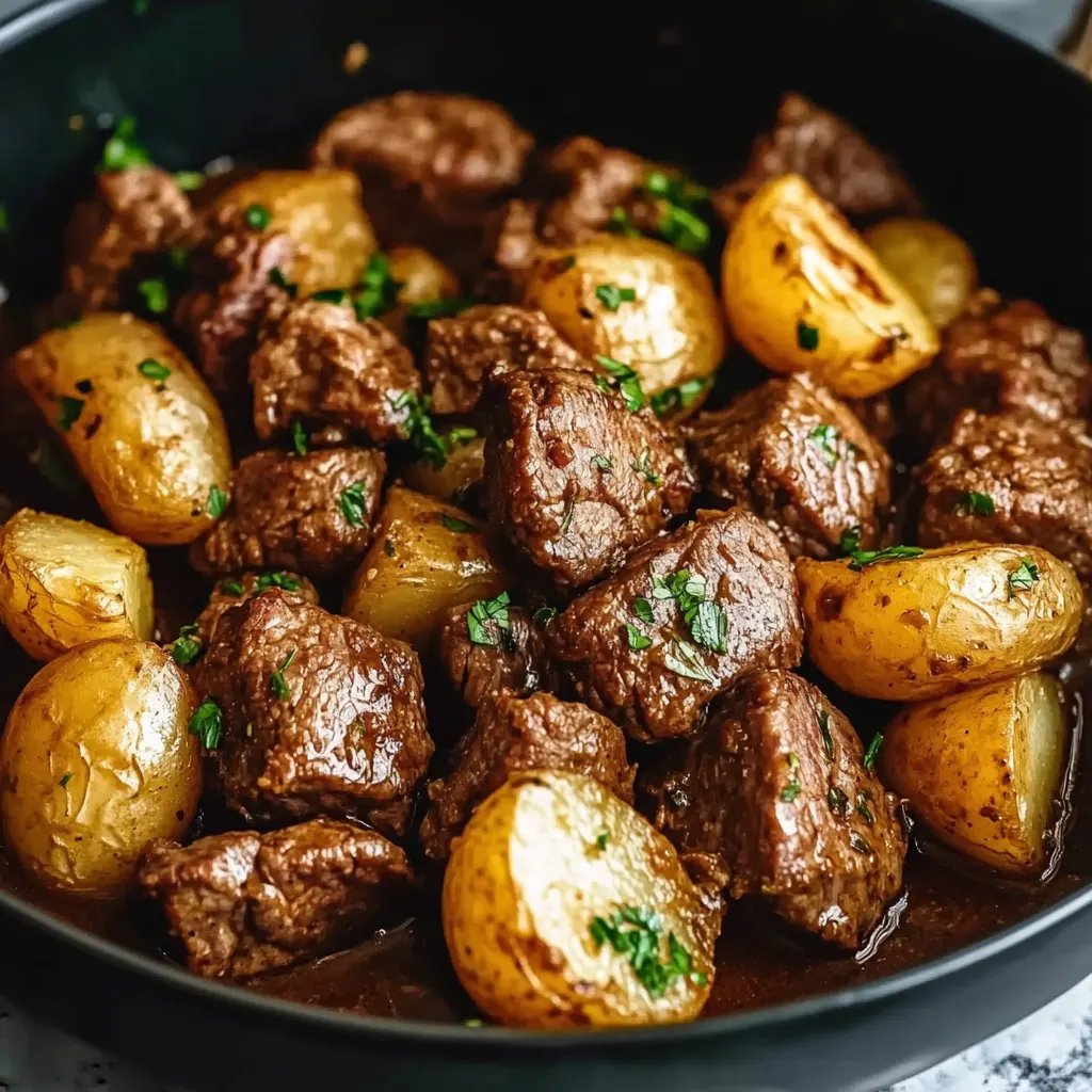 Crockpot Garlic Butter Beef Bites with Potatoes