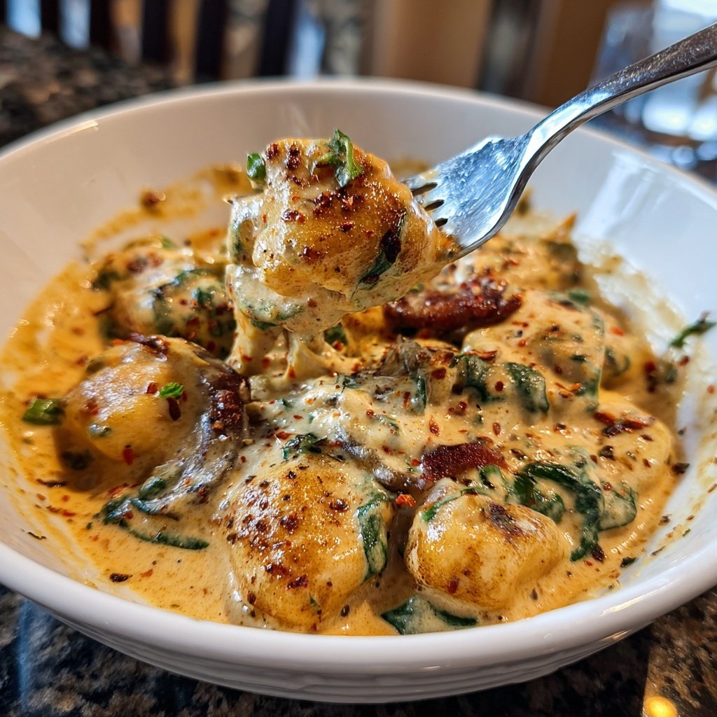 Spinach & Mushroom Gnocchi w/ Garlic Smoked Paprika Sauce