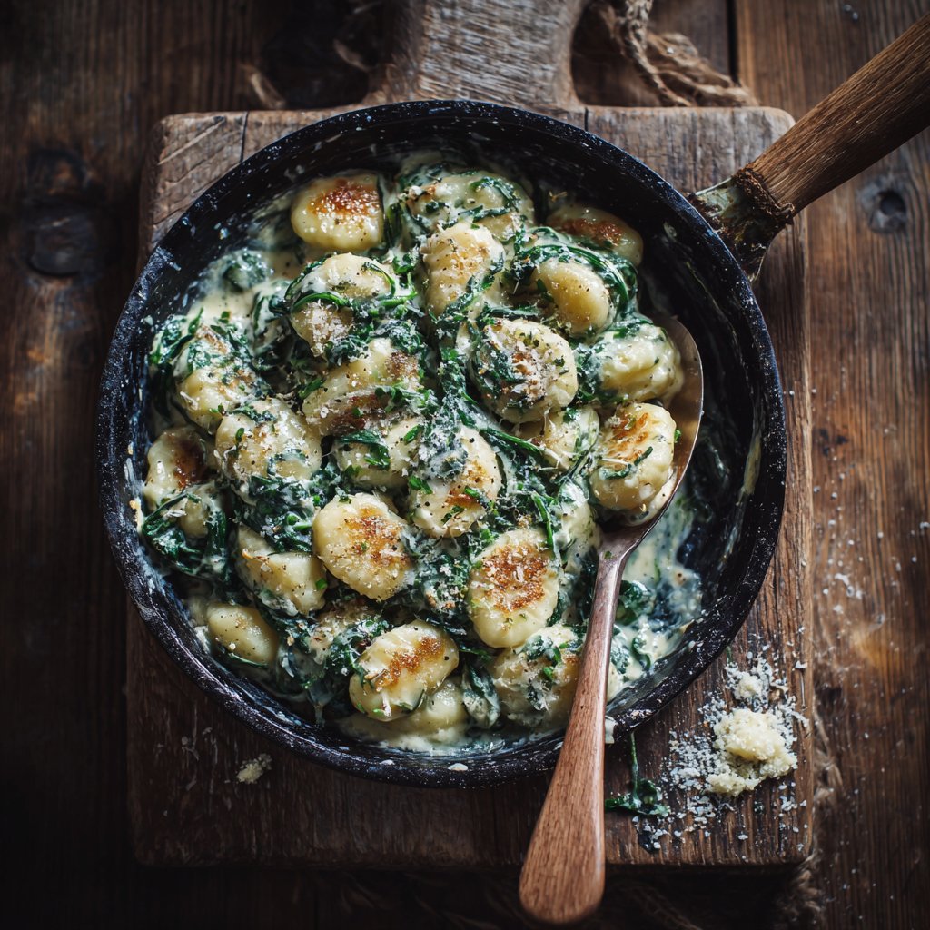 One Pot Creamy Garlic and Spinach Gnocchi