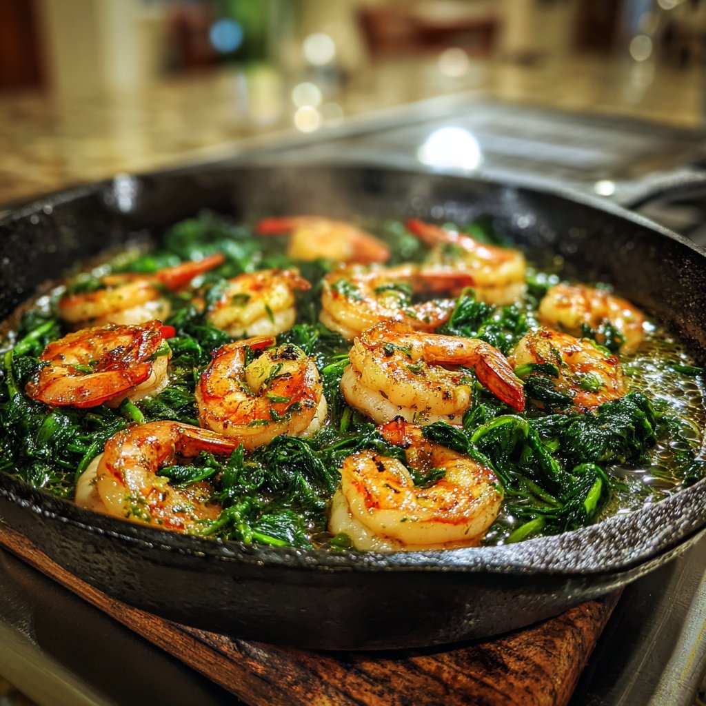 One-Skillet Shrimp and Spinach