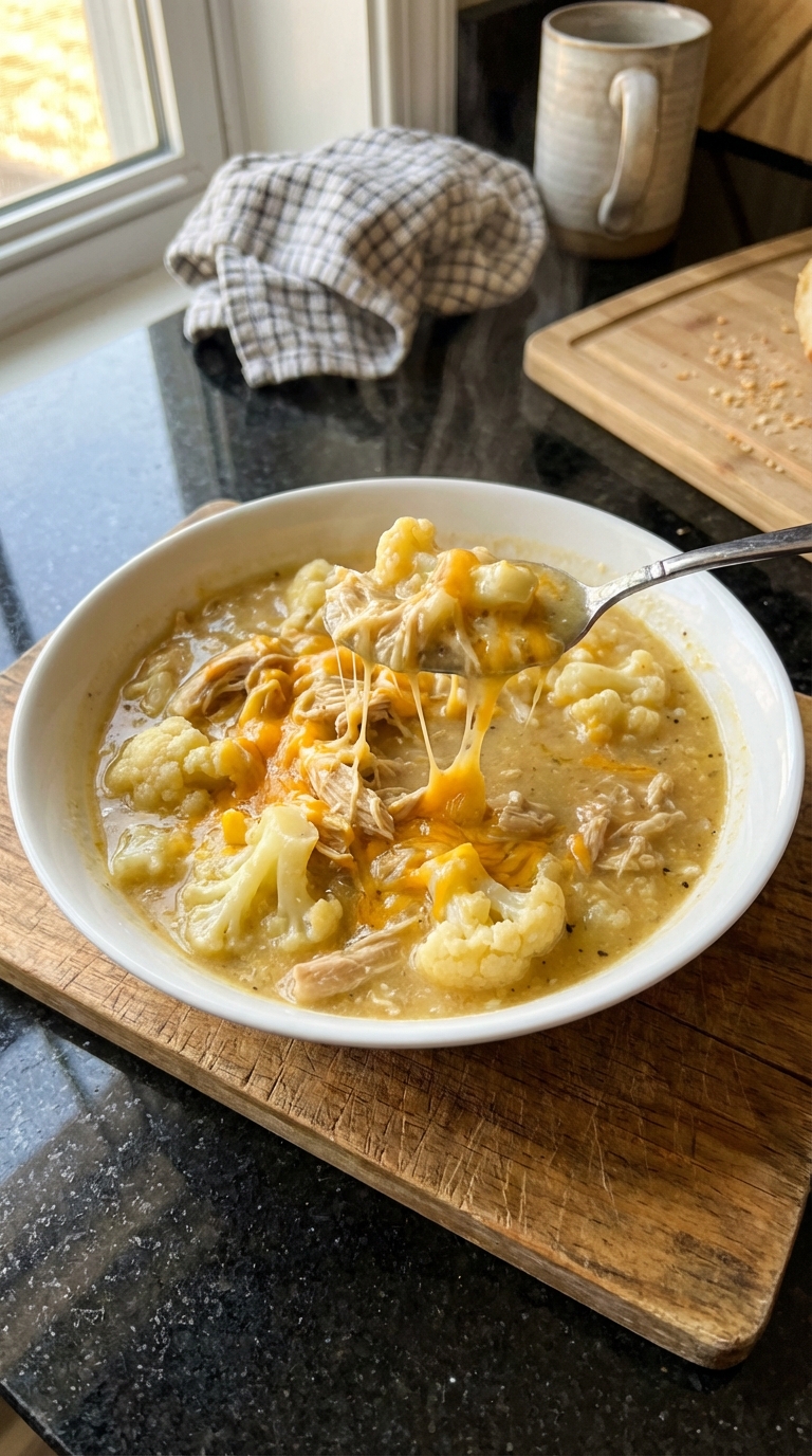 Cheesy Chicken and Cauliflower Soup