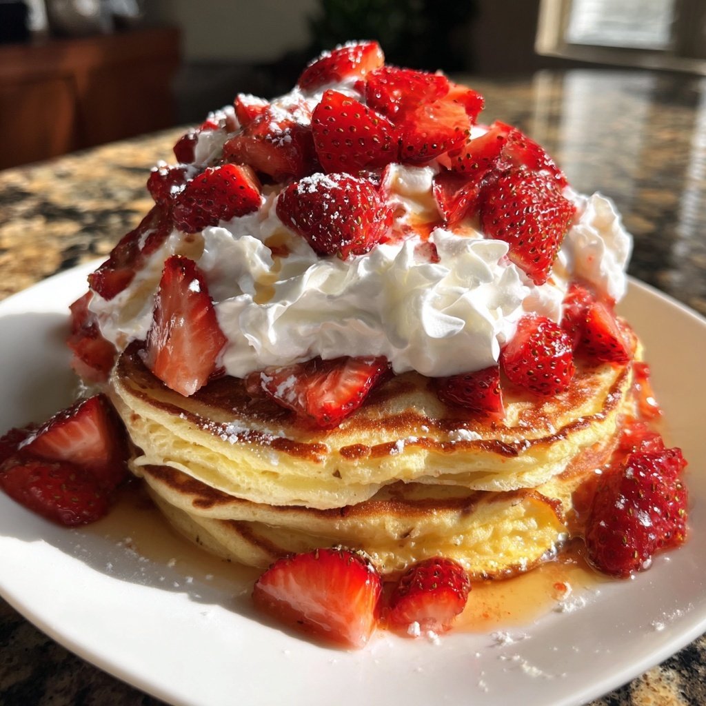 Strawberry Ricotta Pancakes with Whipped Cream​
